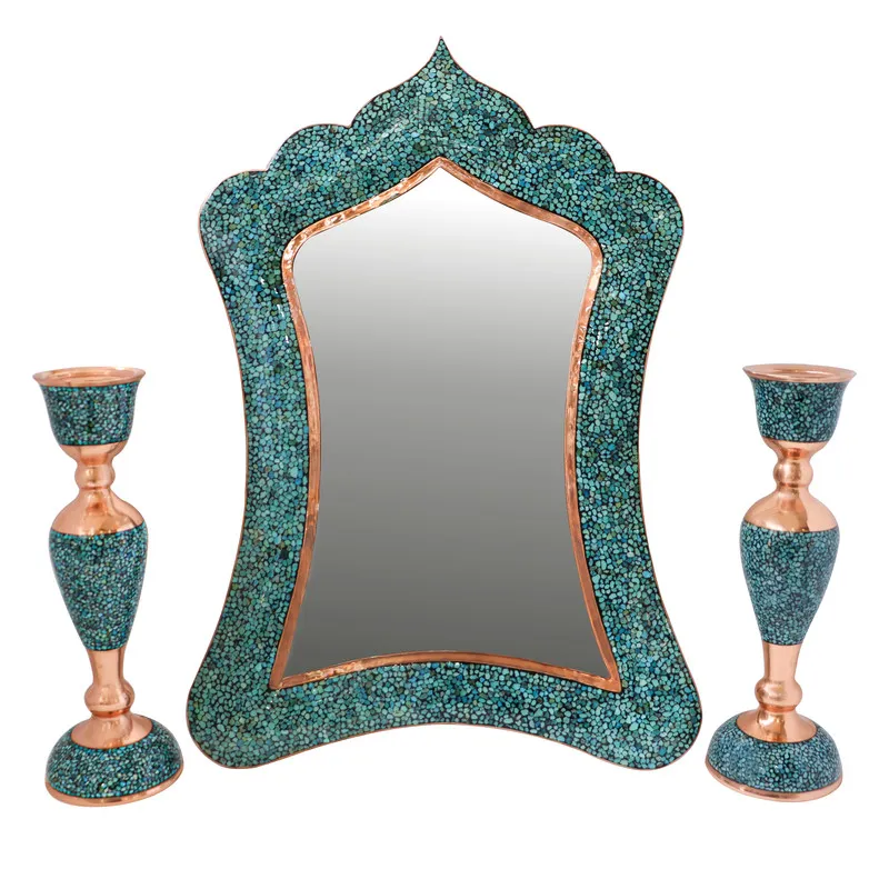ست 3 تکه آینه و شمعدان فیروزه کوبی مدل کمر باریک کد 295429