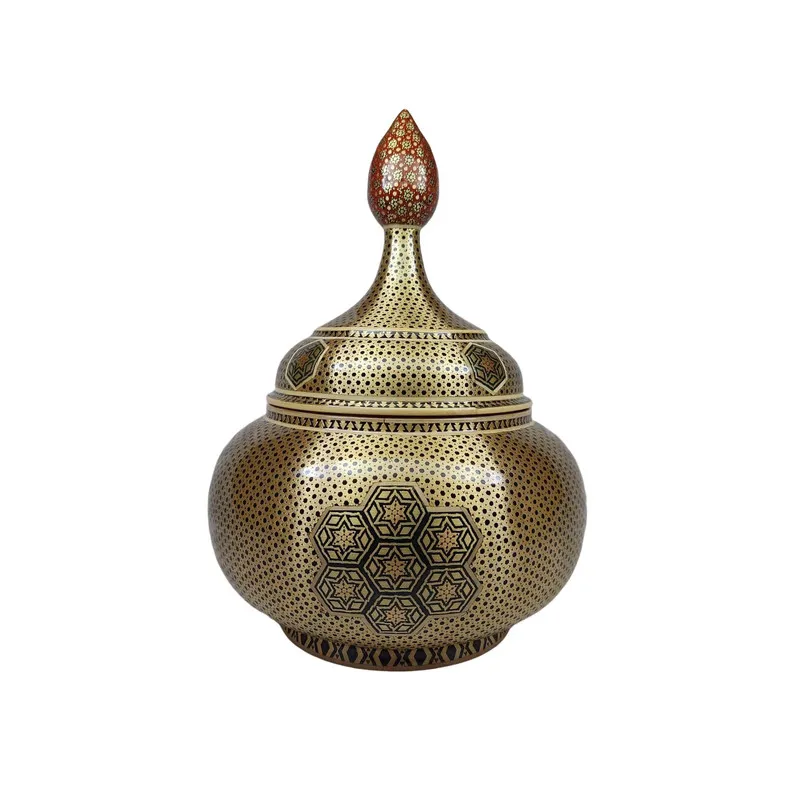 ست 3 تکه گلدان و شکلات خوری خاتم کاری مسی کد 01 - 2