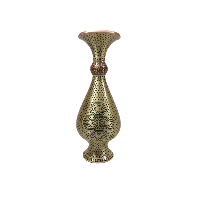 ست 3 تکه گلدان و شکلات خوری خاتم کاری مسی کد 01 - 4