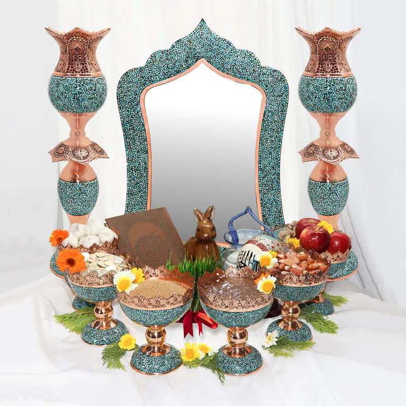 ست 9 تکه هفت سین فیروزه کوبی مدل لب قلم طرح لاله کد 565517 - 2