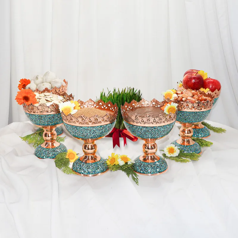 ست 9 تکه هفت سین فیروزه کوبی مدل لب قلم طرح لاله کد 565517 - 3
