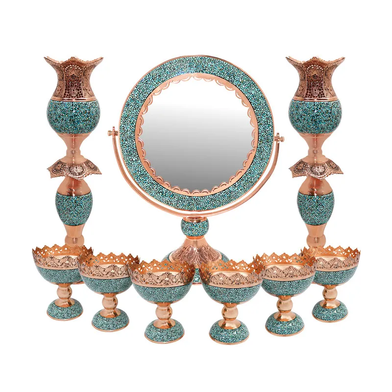 ست 9 تکه هفت سین فیروزه کوبی مدل لب قلم طرح لاله کد 575517Globular