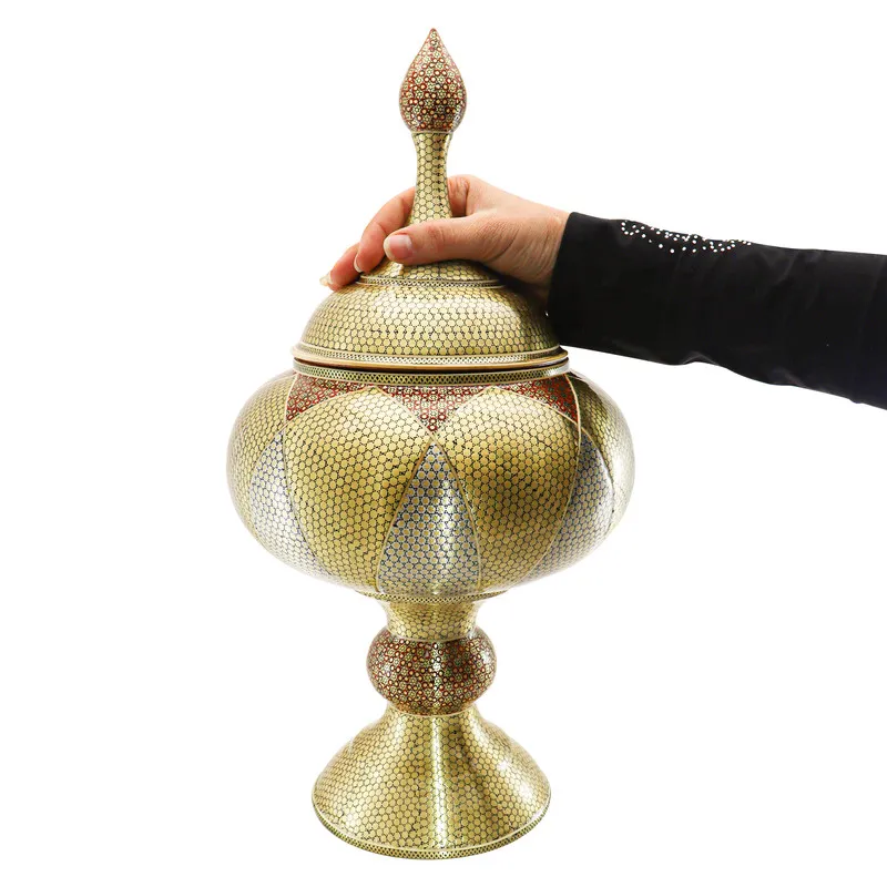 شکلات خوری خاتم کاری مسی صنایع دستی فاخر مدل سلطنتی طرح نفیس کد FullHQ42p20 - 3