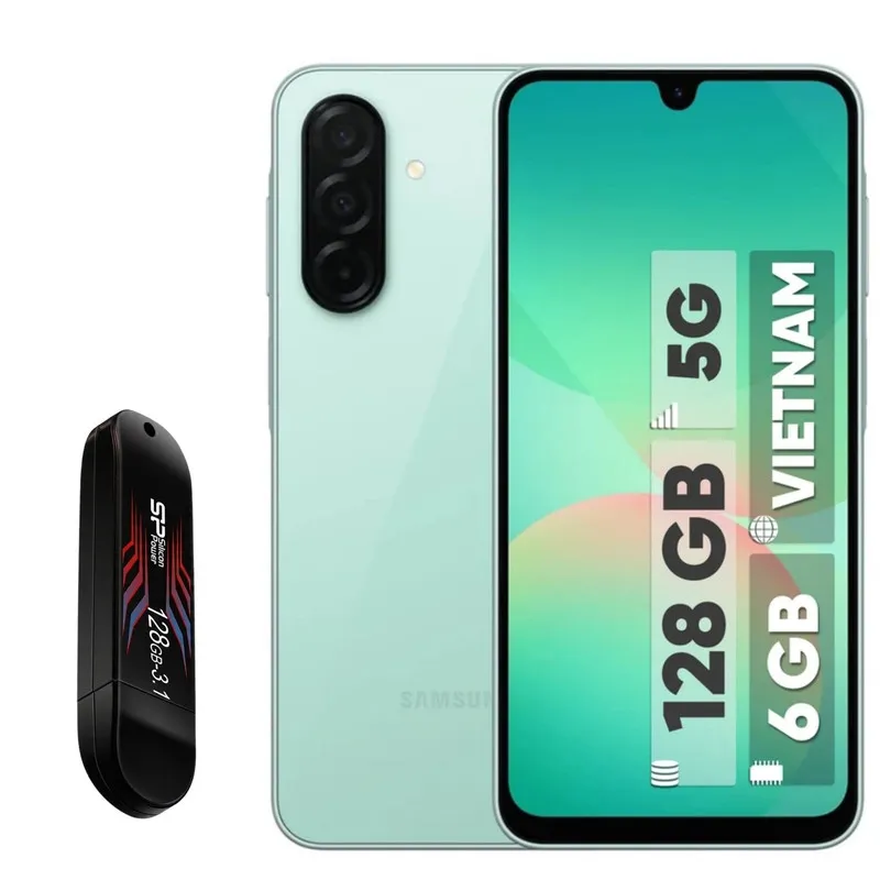 گوشی موبایل سامسونگ مدل Galaxy A26 دو سیم کارت ظرفیت 128 گیگابایت و رم 6 گیگابایت – ویتنام – به همراه فلش مموری سیلیکون پاور مدل Blaze B10 ظرفیت 128 گیگابایت