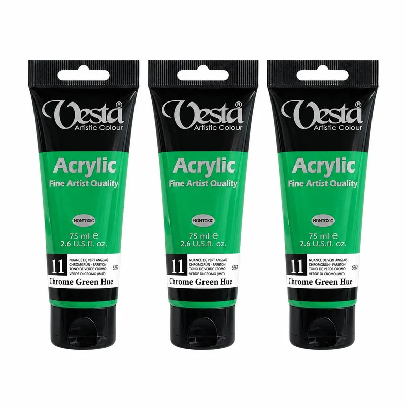 رنگ اکریلیک وستا مدل Chrome Green hue 11 حجم ۷۵ میلی لیتر بسته ی سه عددی