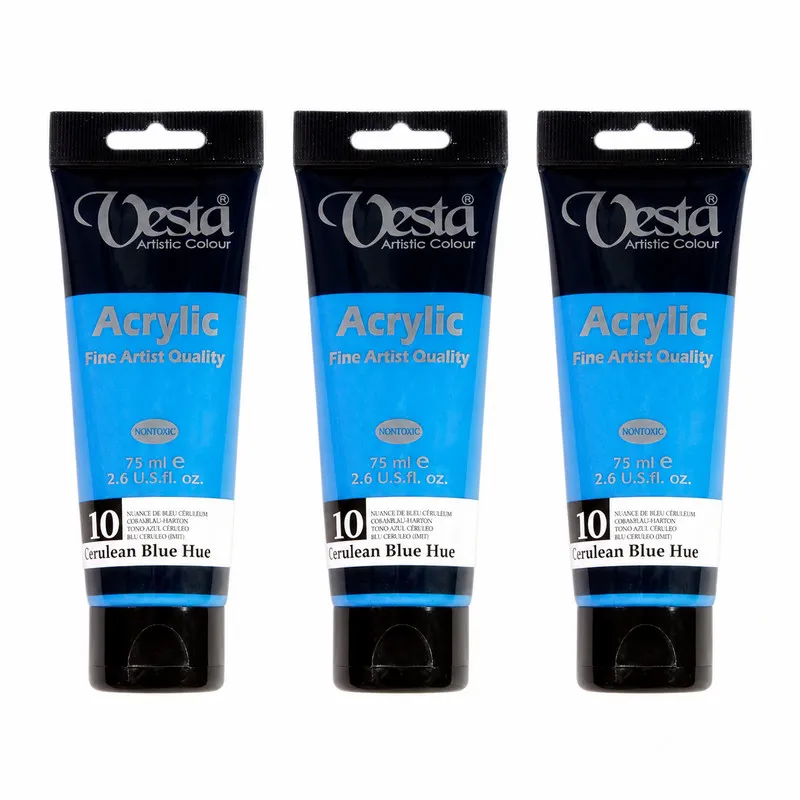 رنگ اکریلیک وستا مدل Cerulean  Hue 10 حجم ۷۵ میلی لیتر بسته ی ۳ عددی