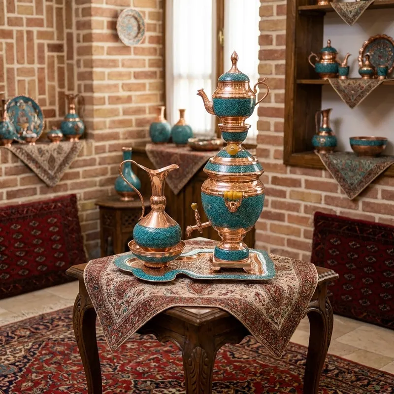 سرویس سماور 5 پارچه فیروزه کوبی کد 60 - 2