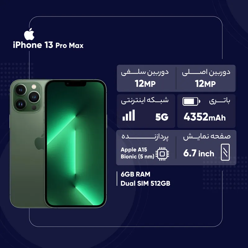 گوشی موبایل اپل مدل iPhone 13 Pro Max A2644 دو سیم‌ کارت ظرفیت 512 گیگابایت و رم 6 – اکتیو - 3