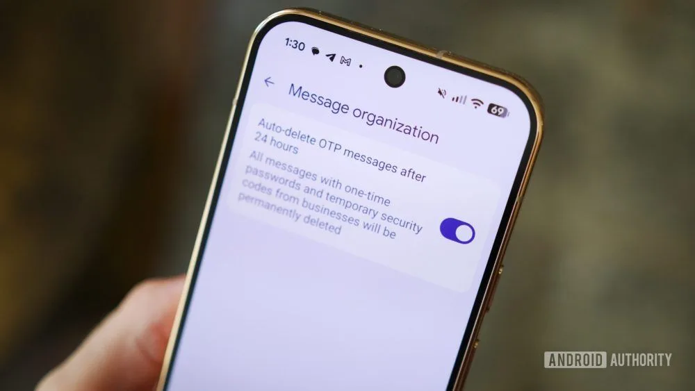 مرتب کردن پیامک‌های OTP در Google Messages